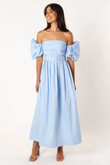 Solana Off Shoulder Midi Dress Blue