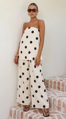Hazelle Pants Beige Black Polka Dot