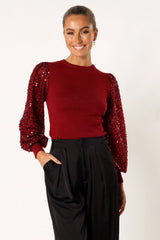 Rowan Sequin Sleeve Top Burgundy