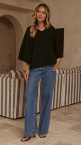 Paisley V Neck Knit Black