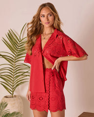 Riviera Reverie Eyelet Button Up Top