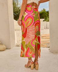 Costa Belle Abstract Wrap Tie Midi Skirt