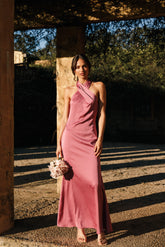 Mila Halterneck Maxi Dress Dark Rose