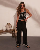 Cabana Coast Embroidered Palm Wide Leg Pants
