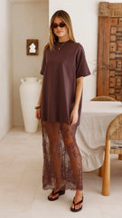 Raina T Shirt Maxi Dress Brown Lace