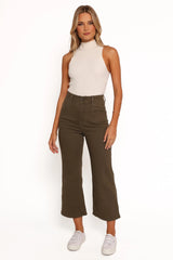 Georgette High Waisted Straight Leg Pants Olive