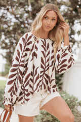 July Long Sleeve Smock Top Brown Palm