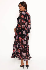Isadora Long Sleeve Maxi Dress Black Blurred Floral