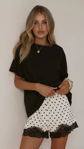 Makoa Lace Shorts White Black Polka