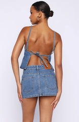 Happiness Is Key Denim Top Admiral Blue