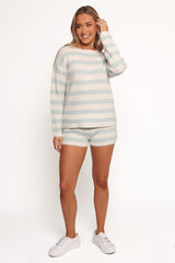 Ciaran Knitted Short Set Cream Blue