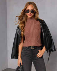 Amber Husk Cable Knit Mockneck Sweater