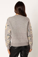 Aubrielle All Over Flower Knit Sweater Grey Green