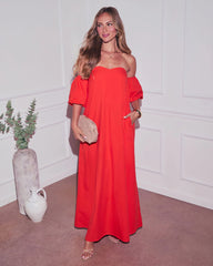 Twilight Tides Off The Shoulder Maxi Dress