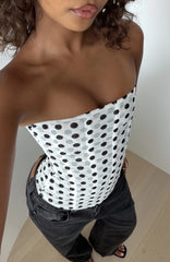Tell Me A Secret Strapless Bustier White Black Polka Dot