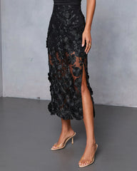 Nightsky Floral Applique Midi Skirt