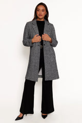 Nicoletta Single Button Herringbone Coat Black