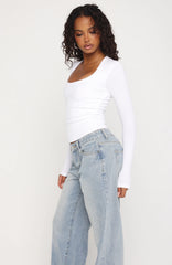 Serenade Her Ribbed Long Sleeve Top White