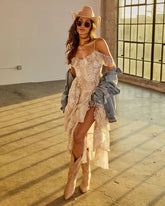 Sunset Drifter Ruffle Paisley Print Maxi Dress
