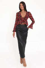 Aveline Chiffon Ruffle Front Top Brown Floral
