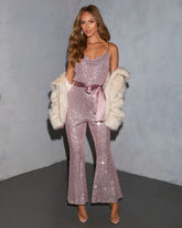 Secret Hour Sequin Embellished Waist Tie Jumpsuit