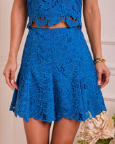 Spring Enchantment Floral Lace Crochet Godet Hem Mini Skirt