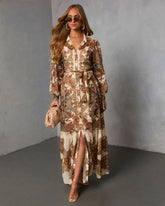 Echo Note Printed Waist Tie Maxi Dress