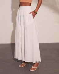 Daytime Studio Pleated Linen Cotton Midi Skirt