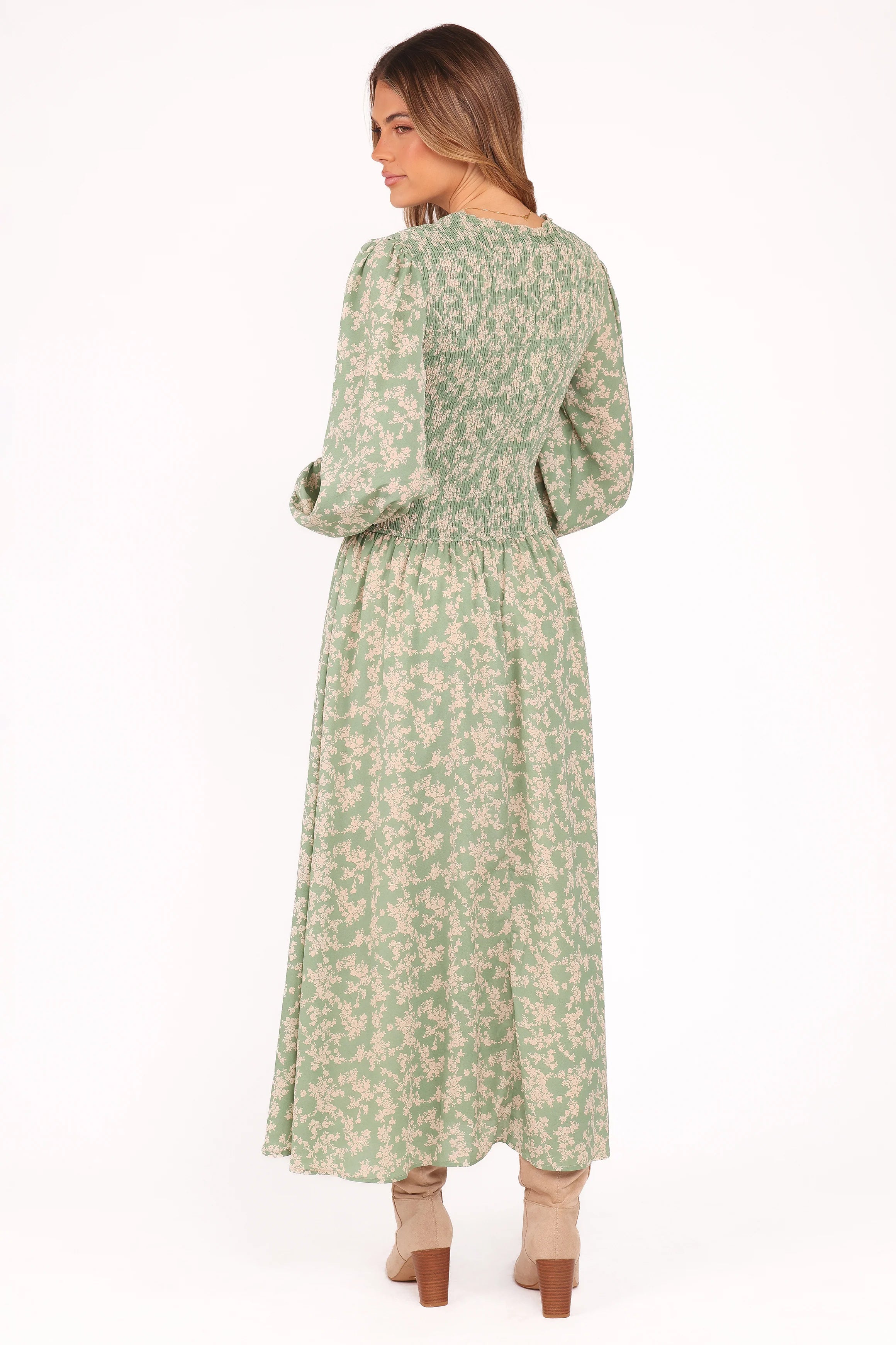Ashara Long Sleeve Midi Dress Green Floral