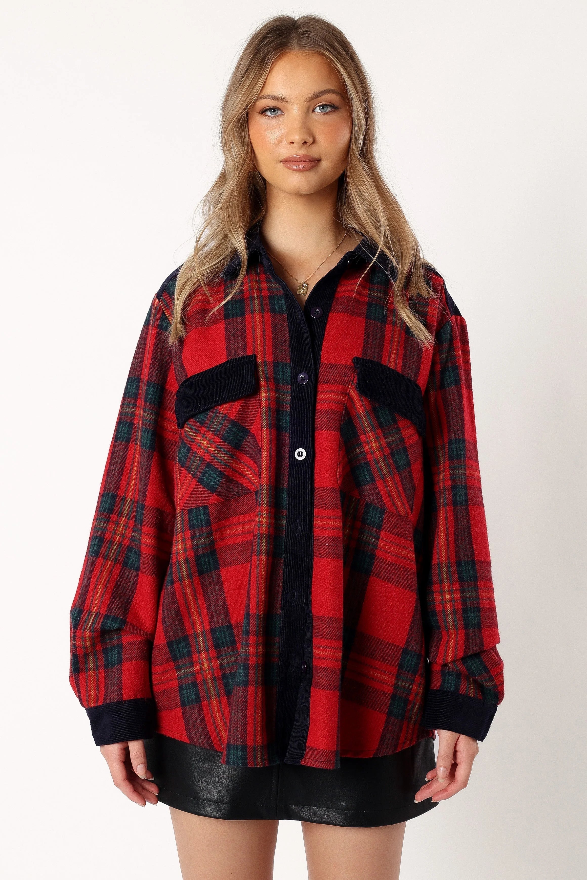 Lucille Plaid Shacket Red Navy