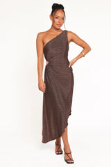 Emma One Shoulder Midi Dress Vintage Gold