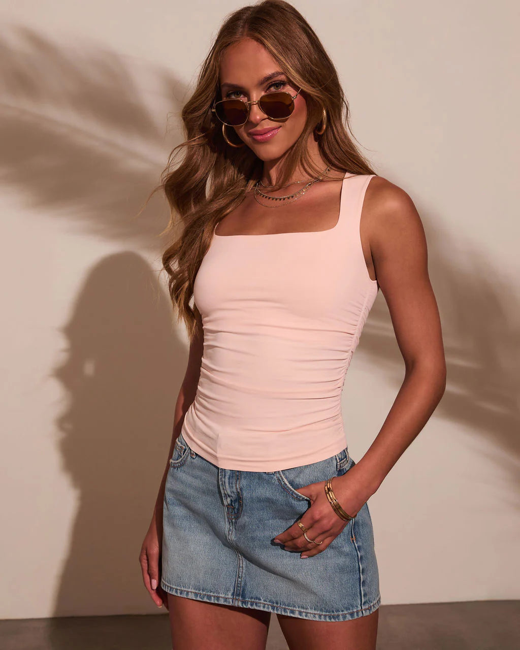 Mariala Ruched Square Neckline Tank