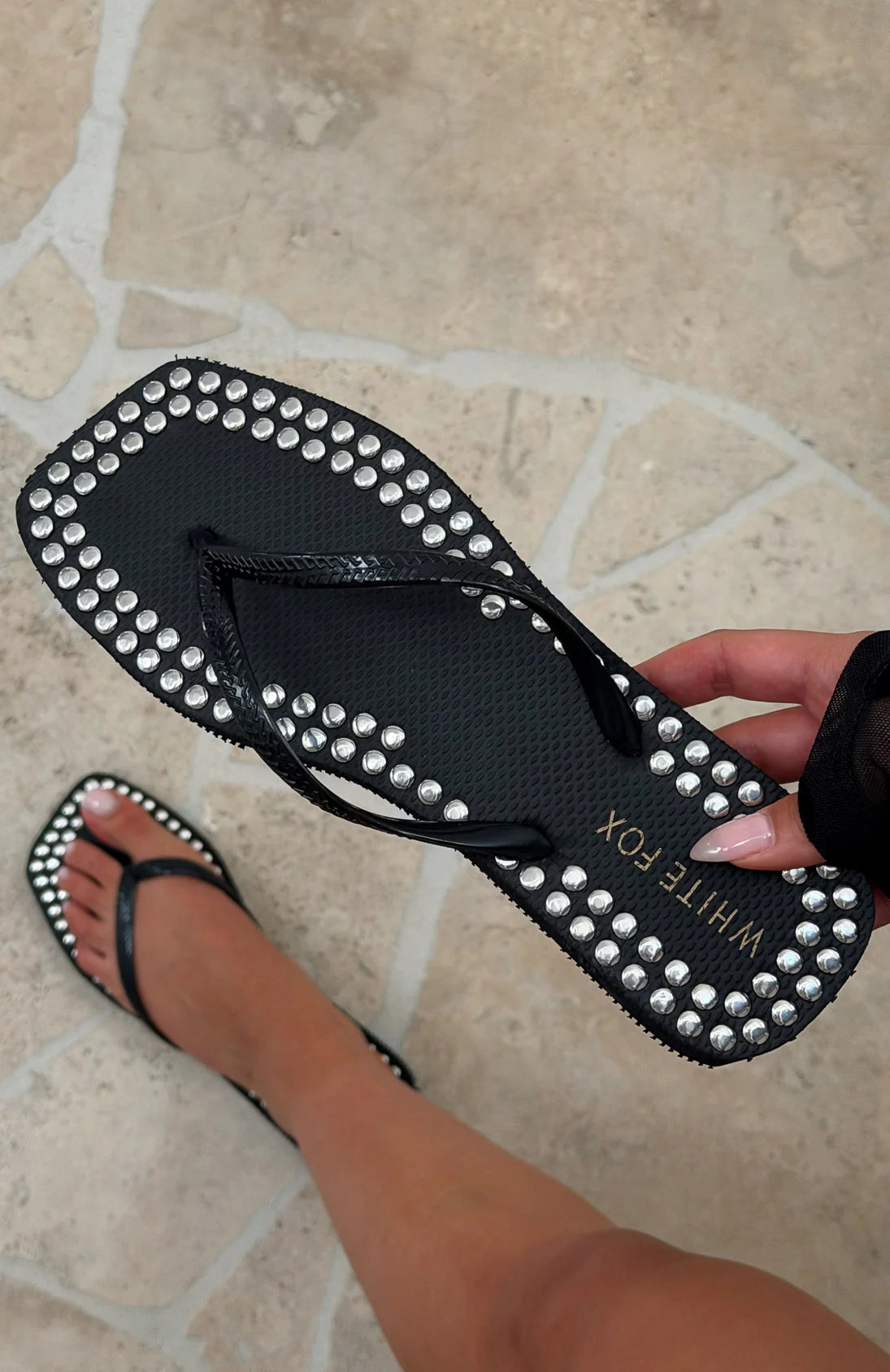 Eyre Studded Thong Sandals Black