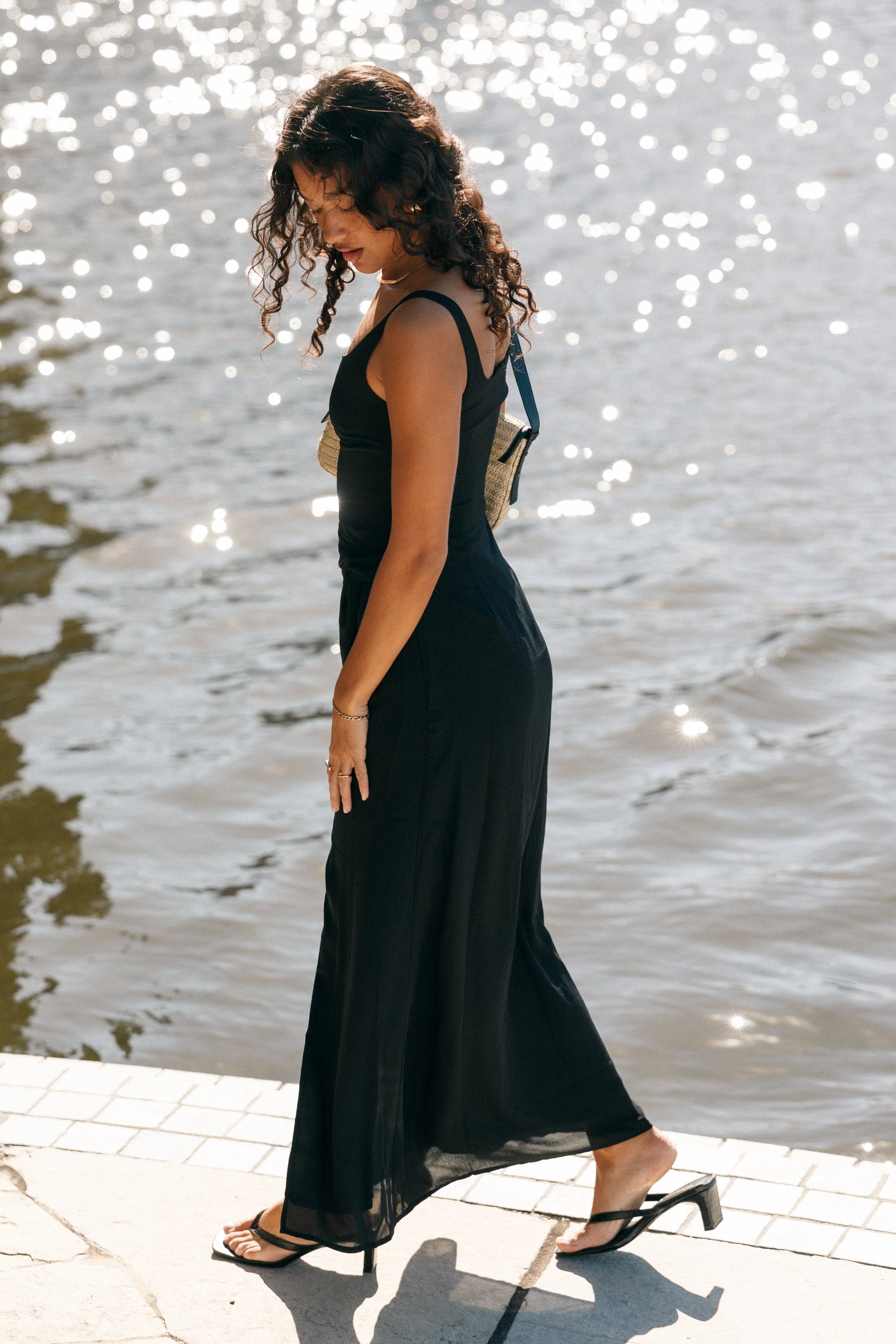 Nadea Faux Wrap Maxi Dress Black