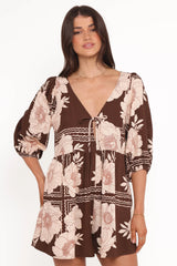 Henley Romper Brown Floral
