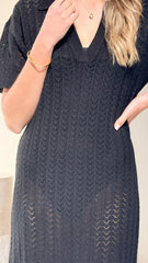 Tiffy Crochet Short Sleeve Maxi Dress Black