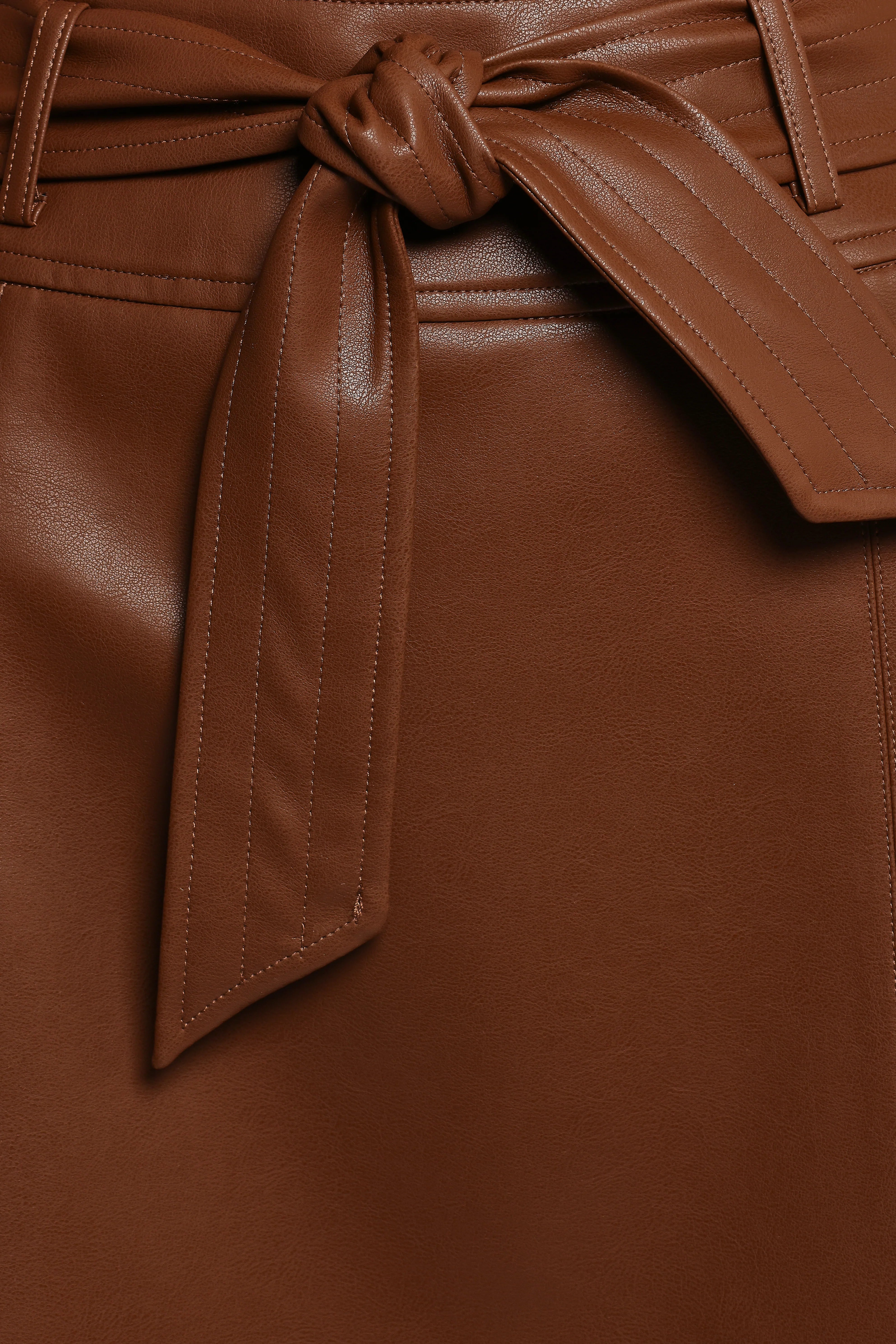 Adaline Faux Leather Midi Skirt Brown
