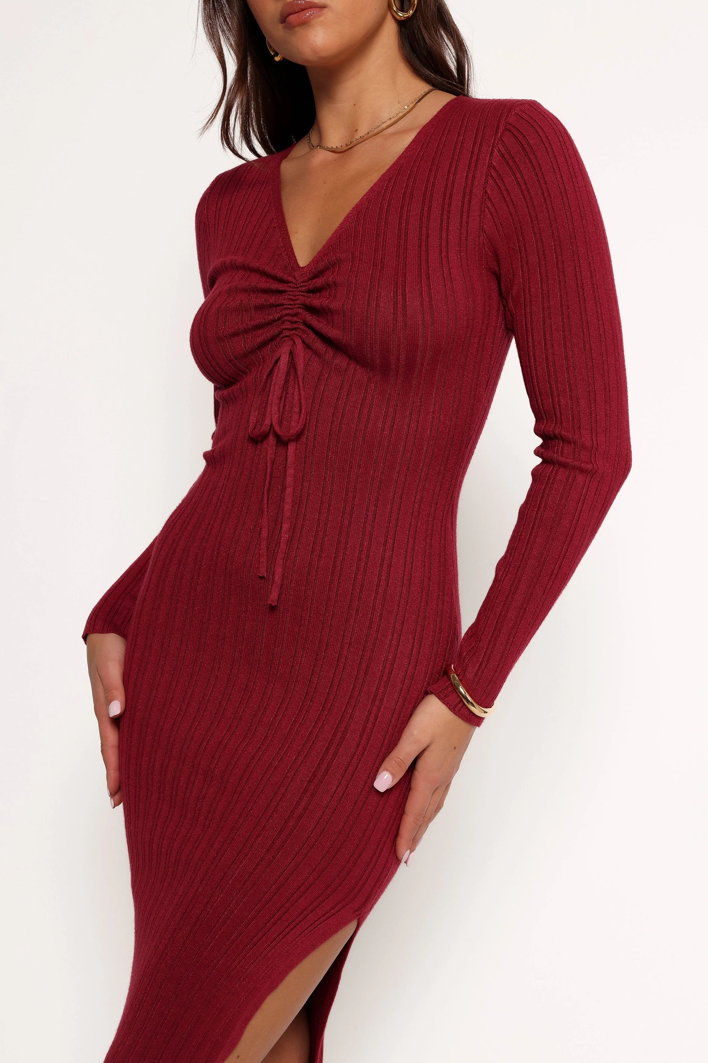 Irene Long Sleeve Midi Dress Wine