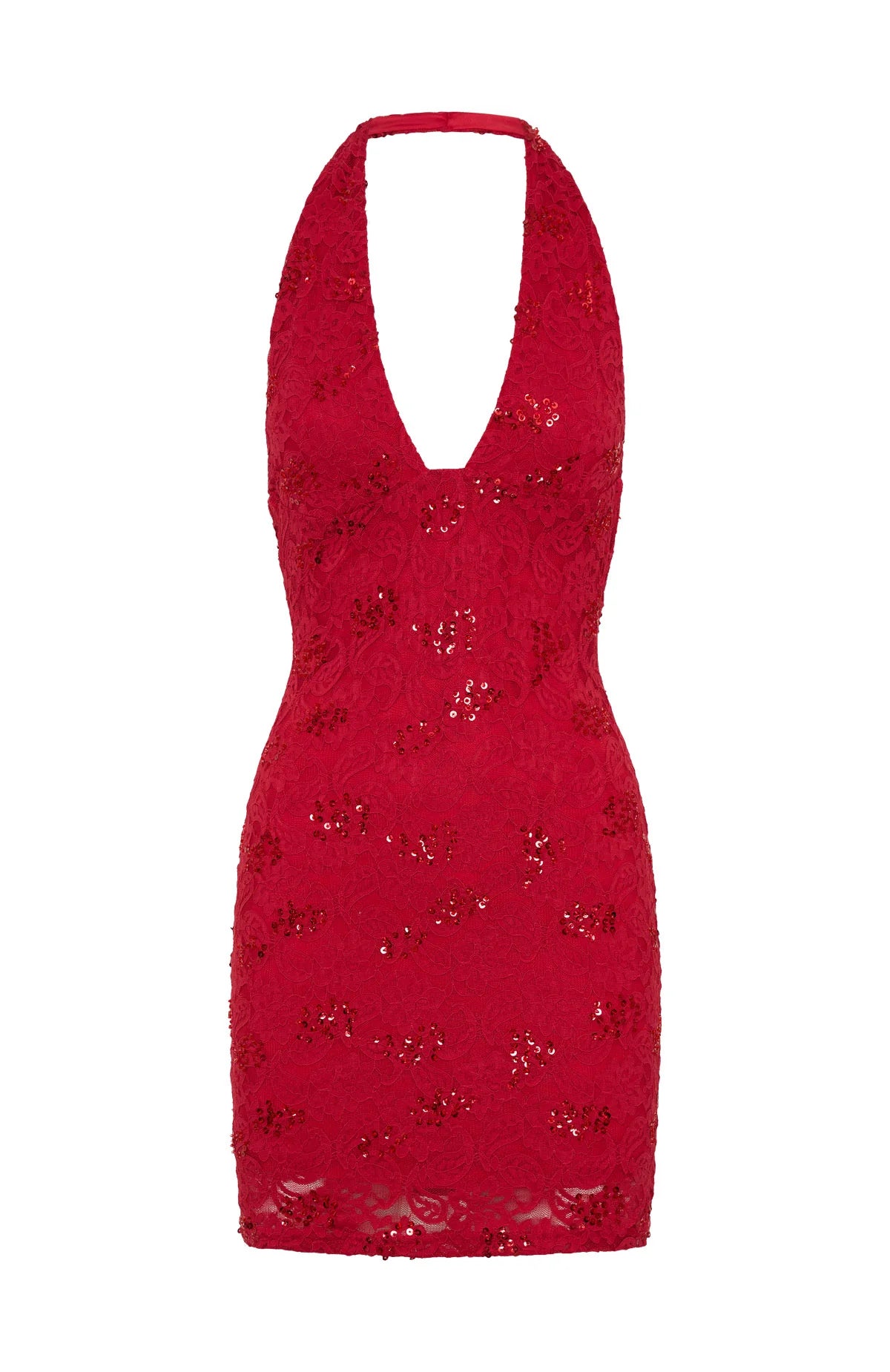 Disco Damage Lace Mini Dress Red