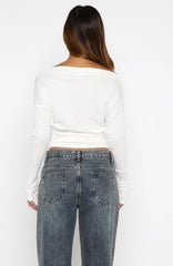 Another Time Cinched Waist Long Sleeve Top White