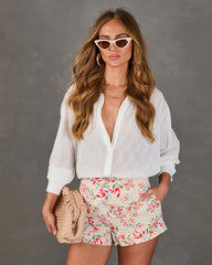 Garden Romantic Floral Linen Mid Rise Shorts