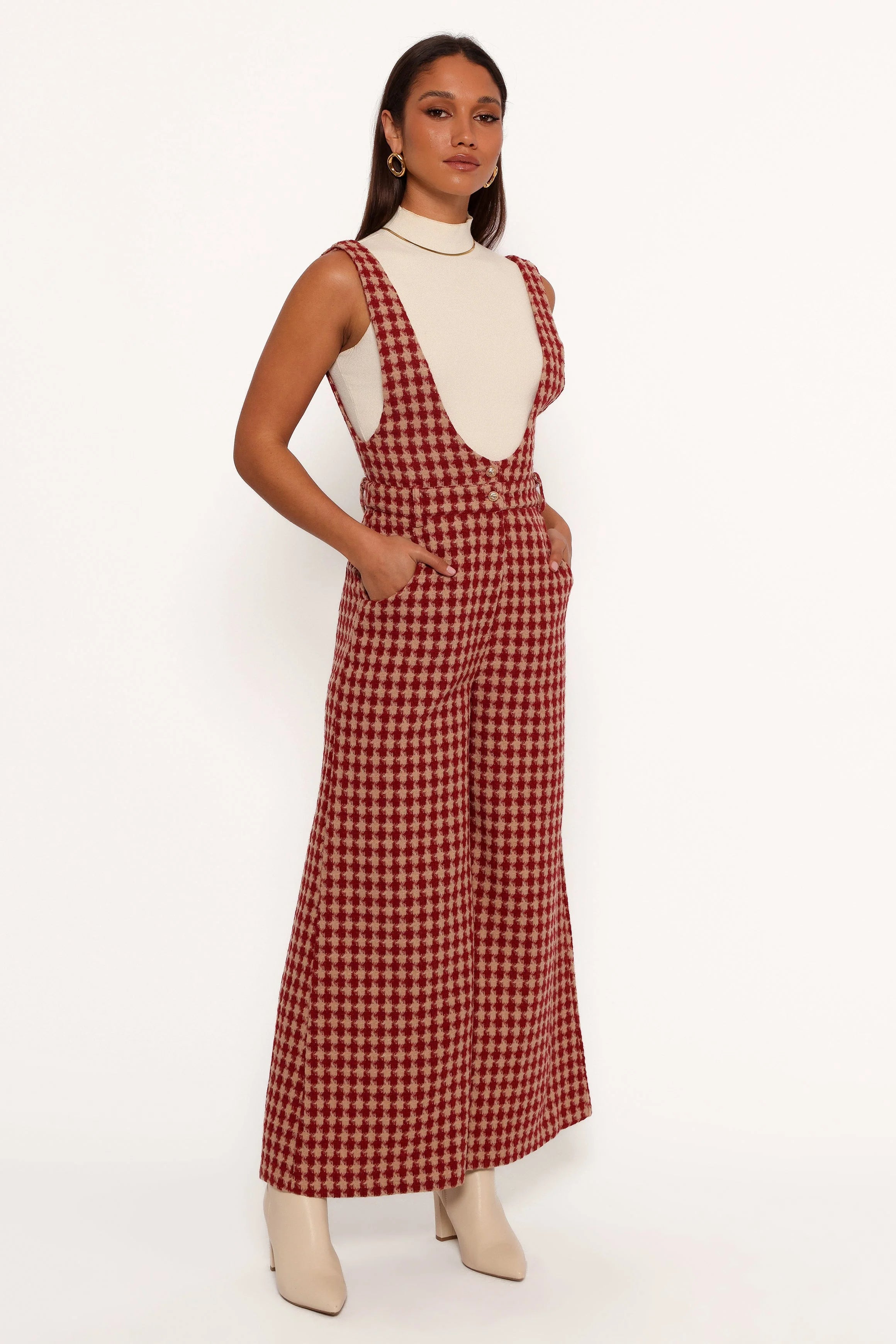 Jackson Jumpsuit Dark Red Houndstooth