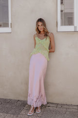 Alira Lace Trim Midi Skirt Pale Pink