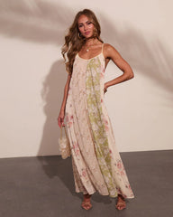 Daytime Glow Floral Color Block Maxi Dress