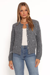 Mellie All Over Bow Button Front Cardigan Grey