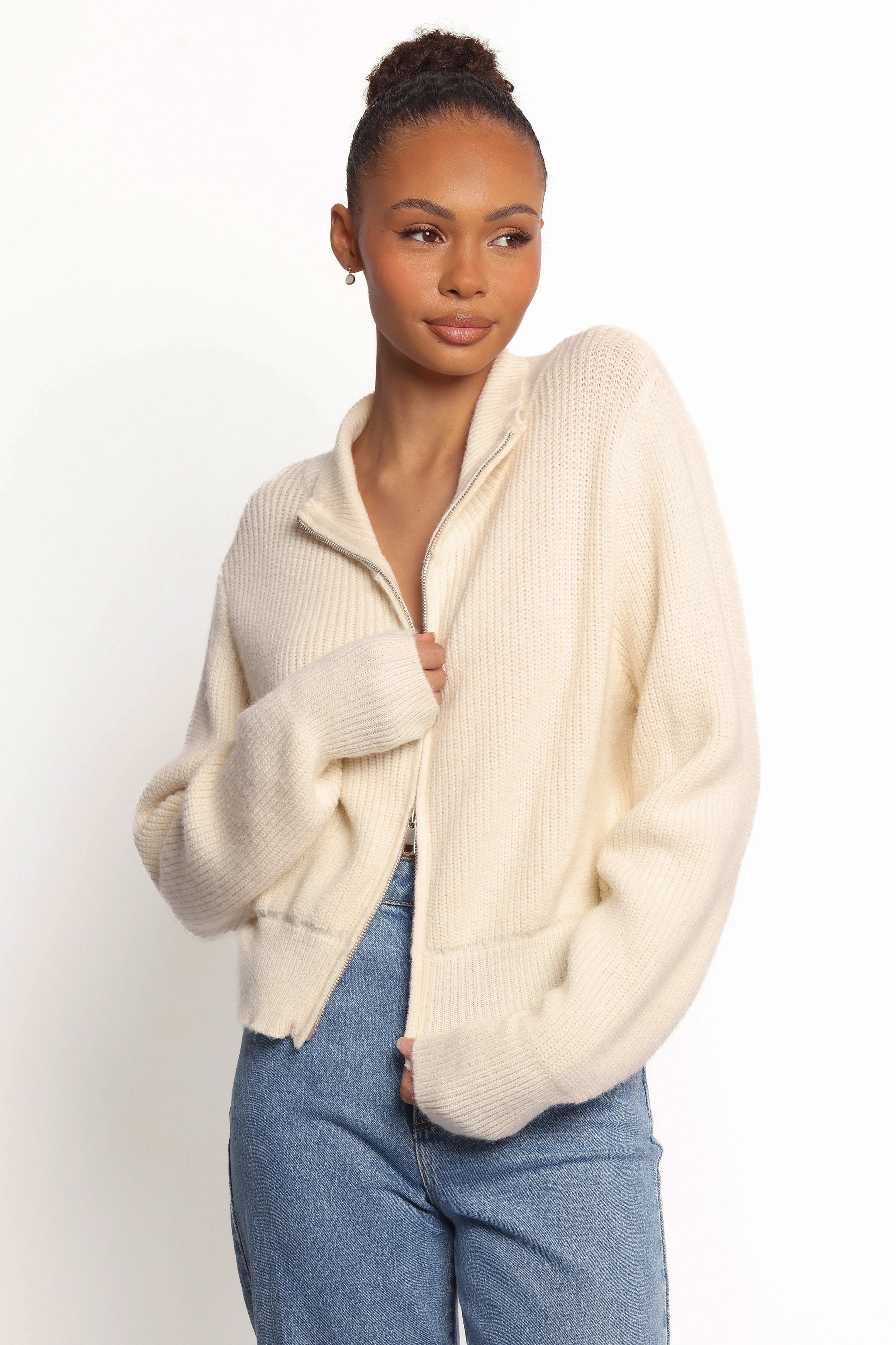 Kourtney Zip Cardigan Cream