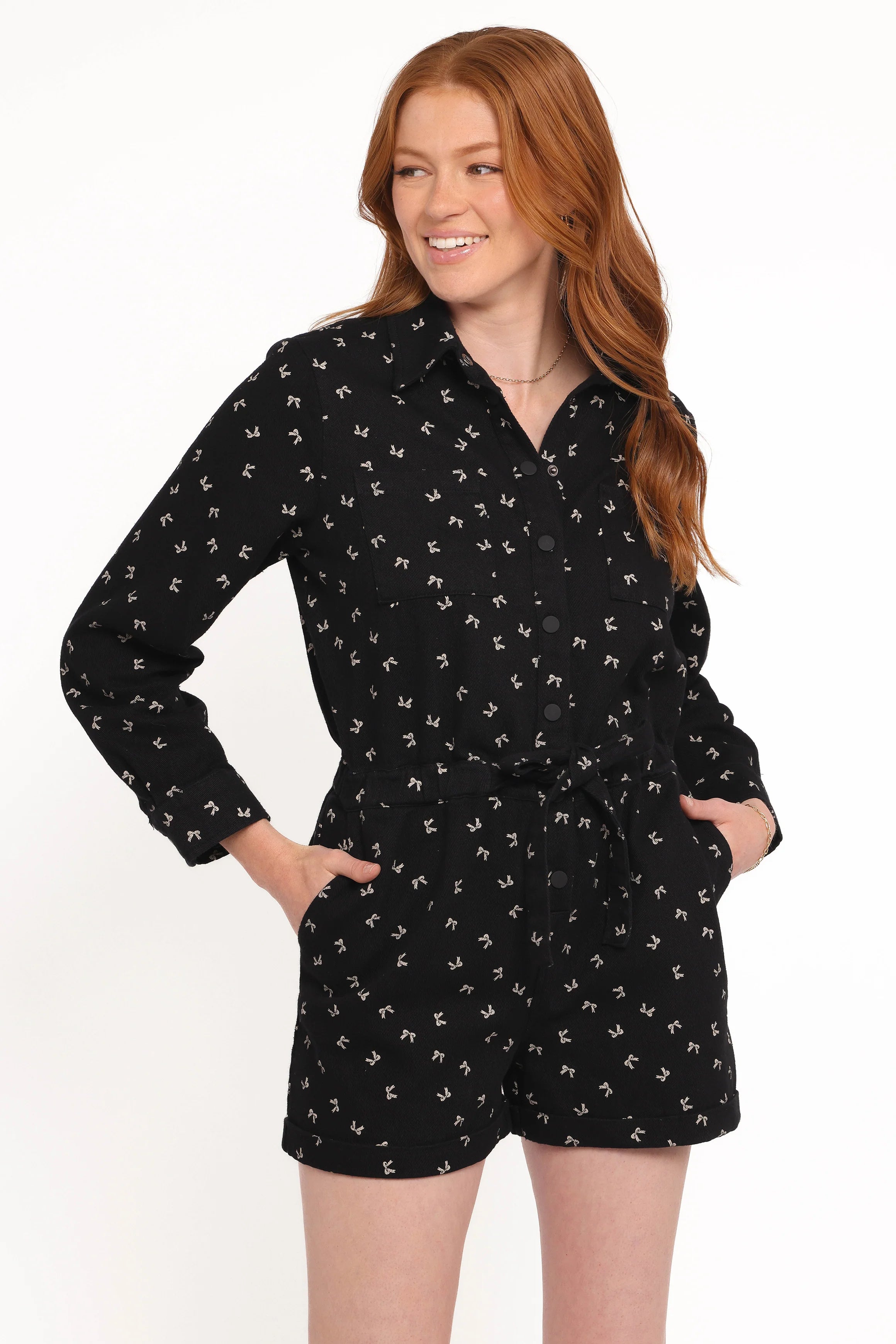 Niqui Long Sleeve Romper Black Cream