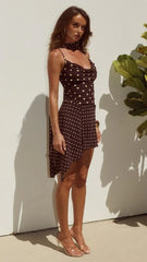 Alora Scoop Neck Mini Dress Choc Lemon Polka
