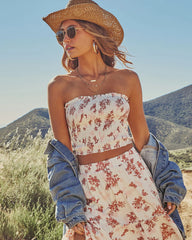 Dusk Prism Smocked Floral Crop Tube Top