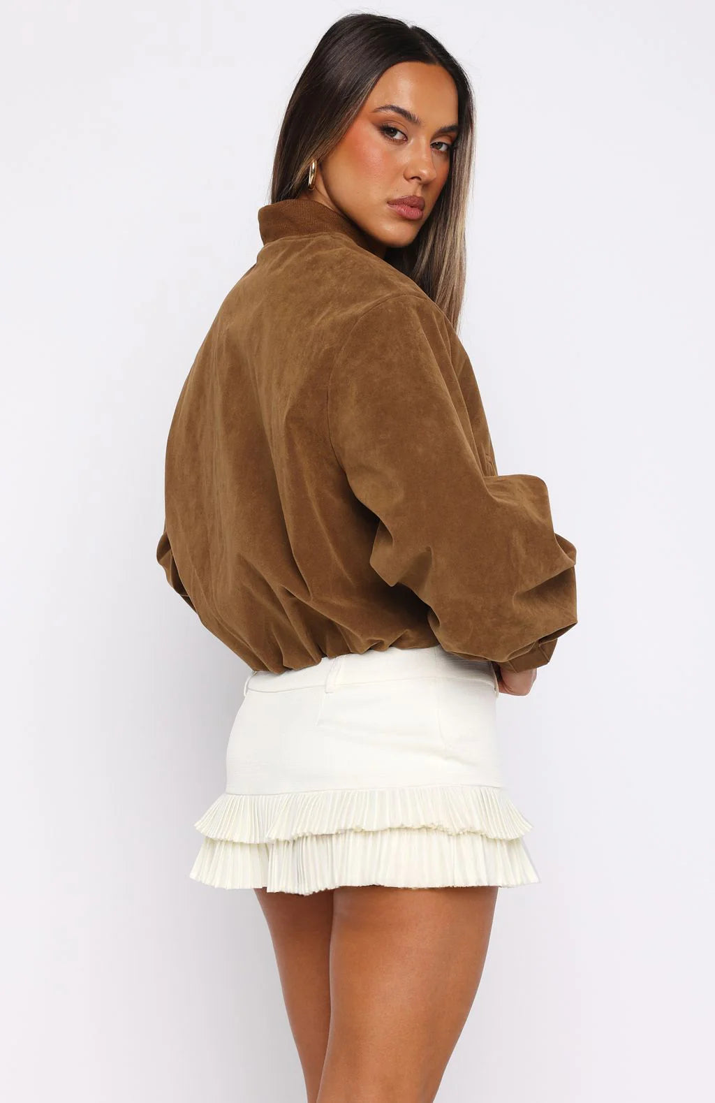 What Did I Miss Faux Suede Jacket Caramel